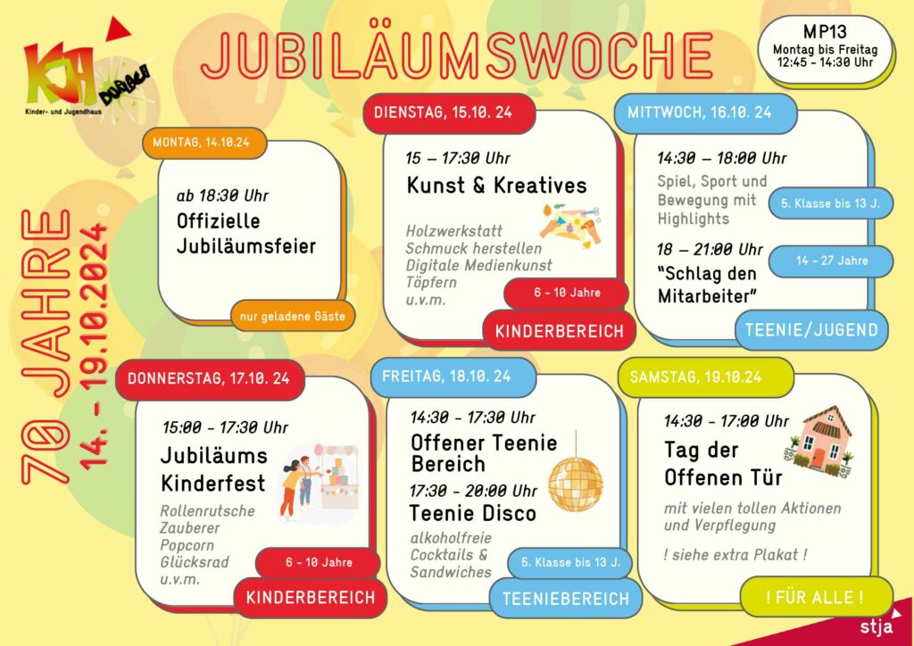 Programm der Jubiläumswoche des Kinder- und Jugendhauses Durlach