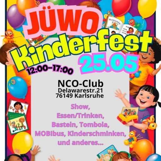 Buntes Ankündigunsplakat vom Kinderfest mit